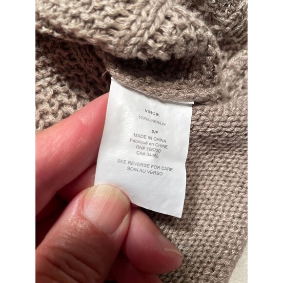 Vince Womens Taupe Sweater Size S 100% Linen Lagenlook Y2K Academia BOHO Classic - Picture 9 of 10